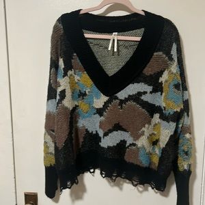 Anthropologie distressed V-neck sweater